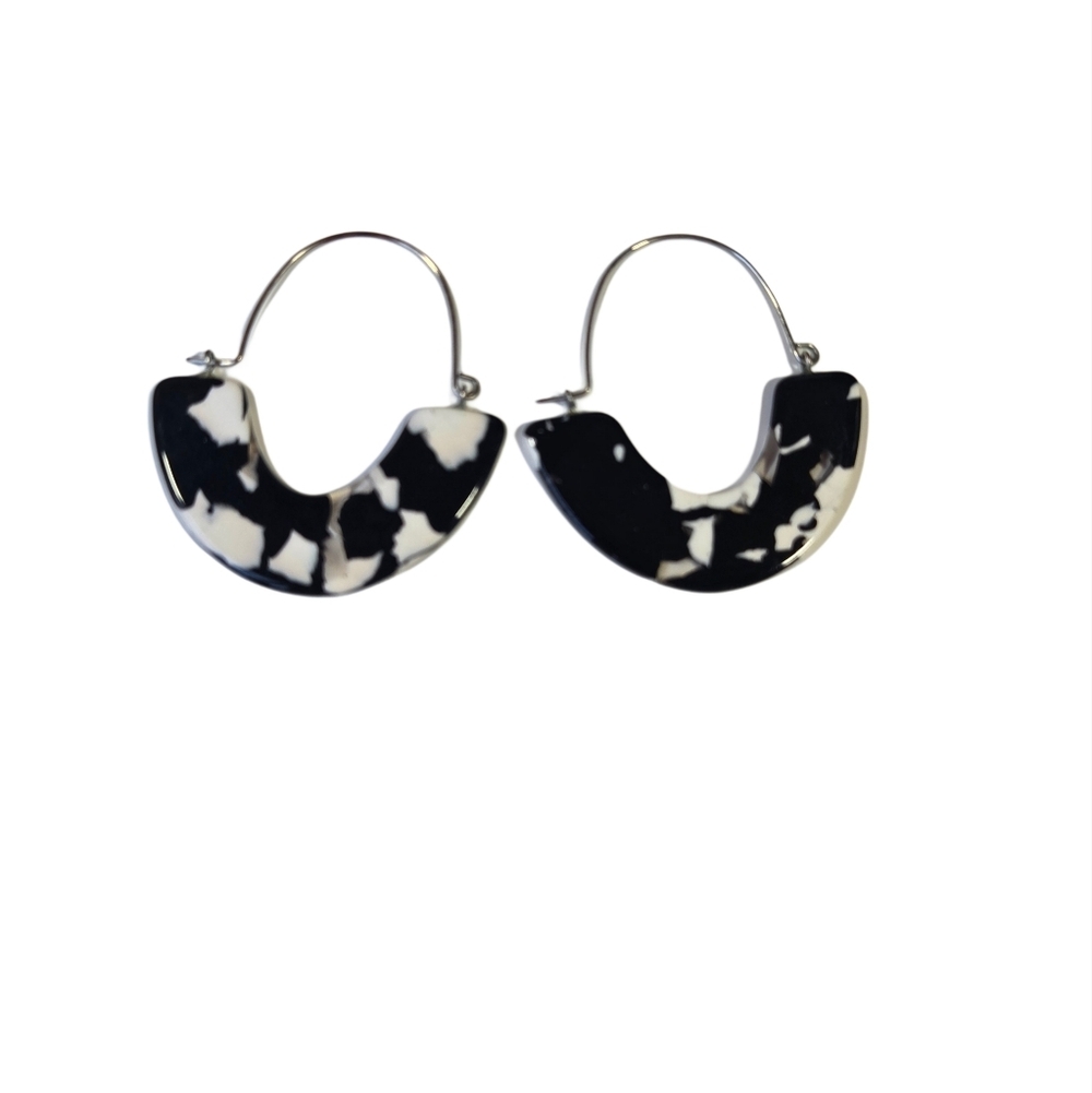 Black & White Marble Acrylic Hoop Earrings | Lightweight | Modern Style